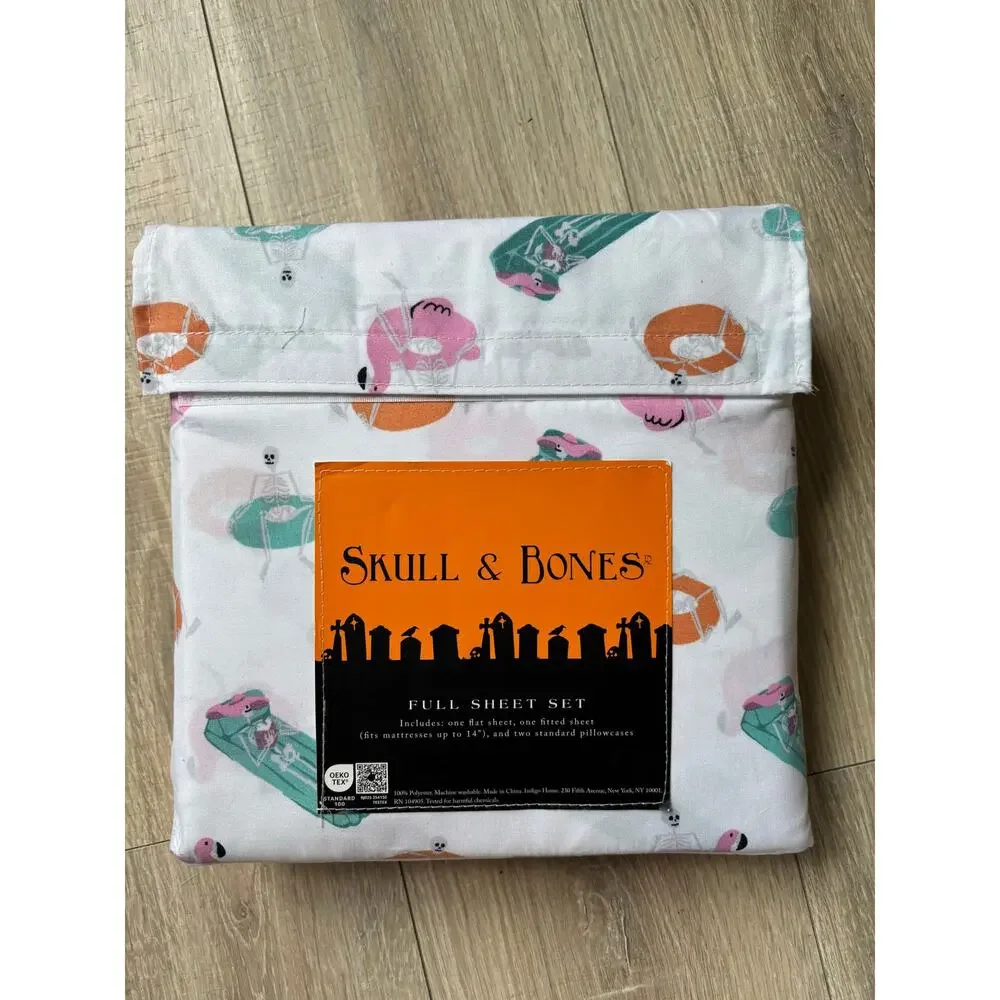 New Skull & Bones Halloween Sheet Set Full Skeletons Pool Floats